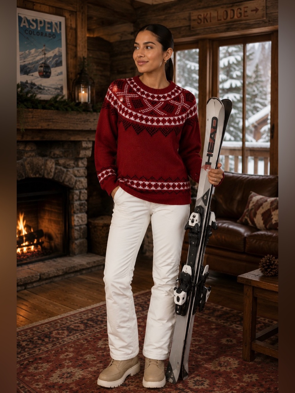 J.Jill Size Small Red Windham Ski Winter Fairisle Wool Blend Sweater